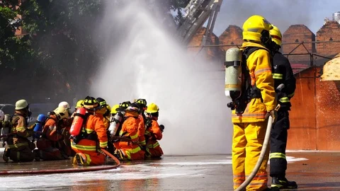Firefighters are fighting fire with a fire brigade Stock-Footage 120156816
