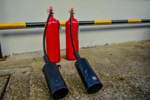 Firefighters are training firefighting methods for industrial workers Stock Photos