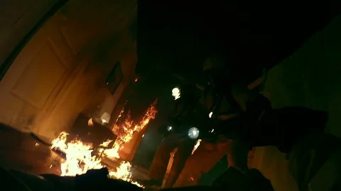 Firefighters are trying to extinguish fire Stock Footage 75023660