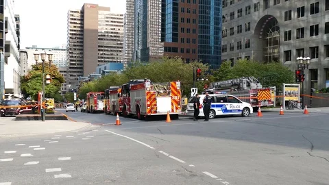 Firefighters arriving on-scene of a major fire Stock Footage 95735583