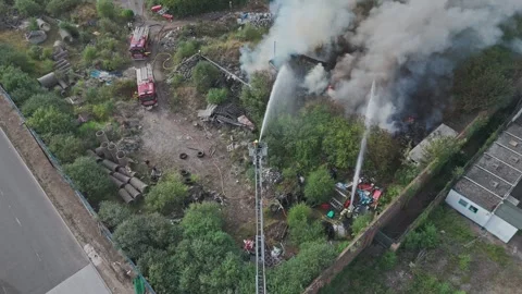 Firefighters Attack Fire From Three Fronts Gillingham Kent 4K Stock Footage 337396920