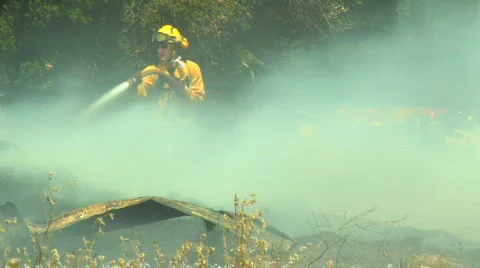 Firefighters Battle a Fire Stock Footage 419962