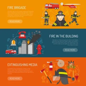Firefighters Brigade Flat Banners Webpage Design Ilustración de archivo