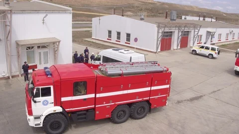 Firefighters cars on station 스톡 동영상 123779073