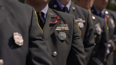 Firefighters close up of badges 動画素材 201511296