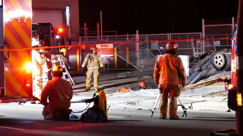 Firefighters at command post during car accident Stock Footage 100641454