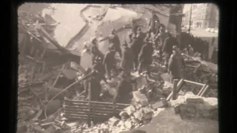 Firefighters Digging Through Rubble Collapsed Building Factory Collapse, Rescue  Stock Footage 130296683
