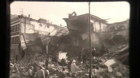 Firefighters Digging Through Rubble Collapsed Building Factory Collapse, Rescue  Stock Footage 130296686
