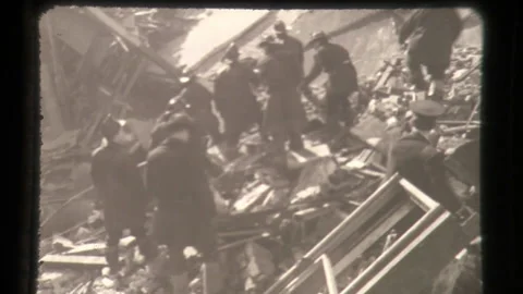 Firefighters Digging Through Rubble Collapsed Building Factory Collapse, Rescue  Stock Footage 130296740