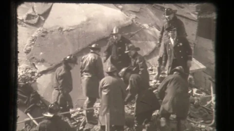 Firefighters Digging Through Rubble Collapsed Building Factory Collapse, Rescue  Stock Footage 130296746