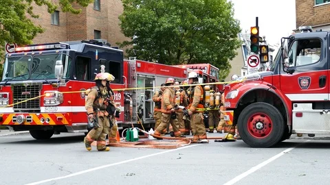 Firefighters downtown Stock Footage 116714205