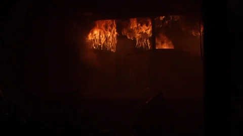 Firefighters Entering Fire Stock Footage 128313354