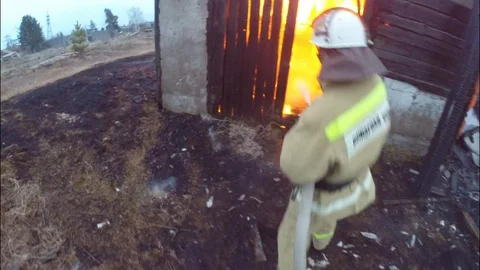 Firefighters extinguish a burning building. The fire. Russia . Stock Footage 77168042