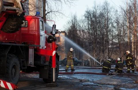 Firefighters extinguish a fire Foto stock