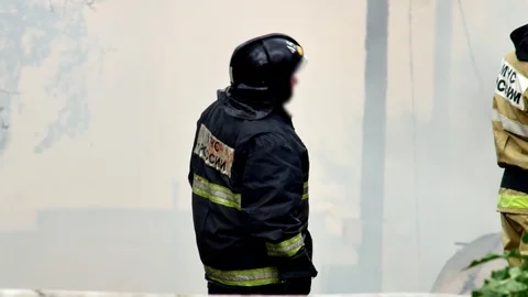 Firefighters extinguish a strong fire. Stock Footage 109389065