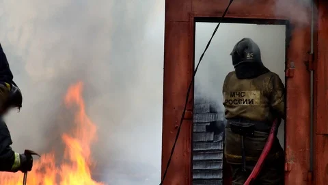 Firefighters fight fire. Stock Footage 109389169
