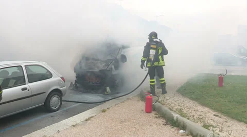 Firefighters fighting fire Stock Footage 33124915
