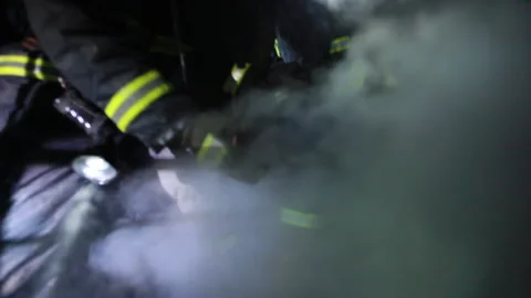 Firefighters fighting the fire at night, Beijing, China Stock-Footage 143005374