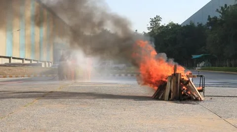 Firefighters fighting fire on training. Stock Footage 18091611