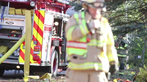 Firefighters Getting Off Truck Video stock 44237506