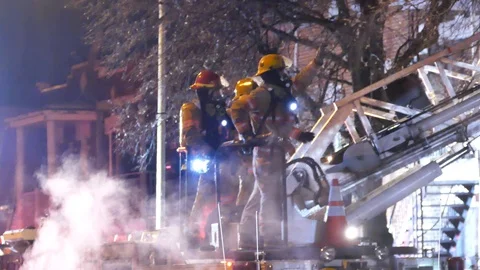 Firefighters on ladder Stock Footage 103245464