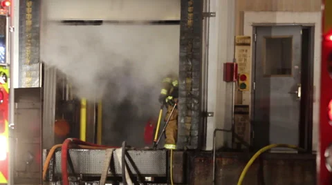 Firefighters Leaving Building Fire Stock-Footage 45654505