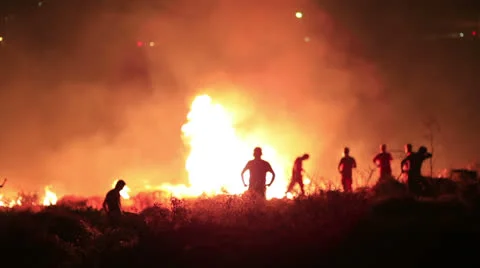 Firefighters at night forest fire Video stock 32421611