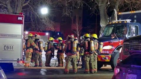Firefighters at night with lights Stock Footage 139663891