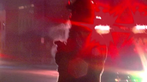 Firefighters at nighttime house fire. Stock Footage 45499615