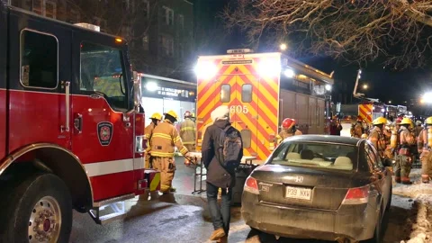 Firefighters organisating table at fire scene Stock Footage 139663883