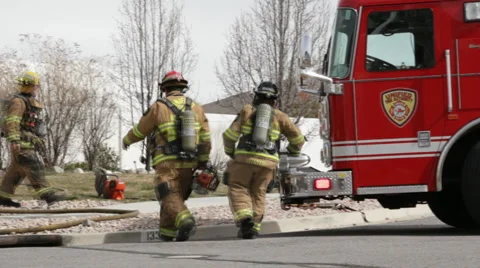 Firefighters preparing to fight fire HD3882 Stock Footage 2899586