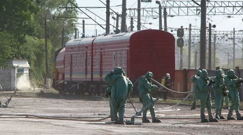 Firefighters in protective suits Stock Footage 1069197