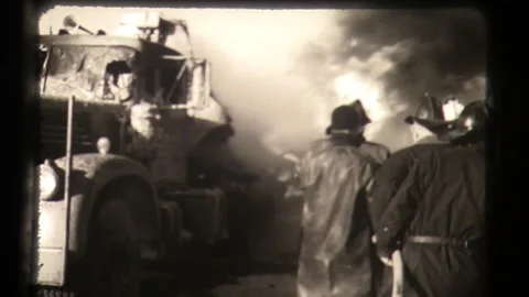 Firefighters Put Out Flames From Burning Train, Railroad Accident, Firemen Stock Footage 130296684