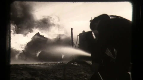 Firefighters Put Out Flames From Burning Train, Railroad Accident, Firemen Fire Stock Footage 130296728