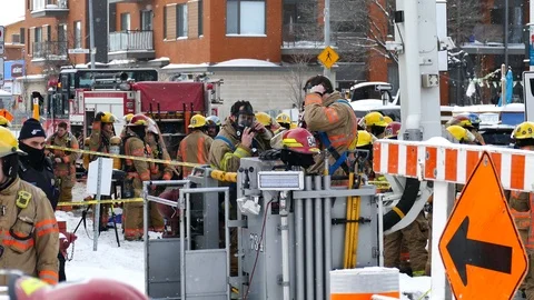 Firefighters putting mask on Stock Footage 125423090