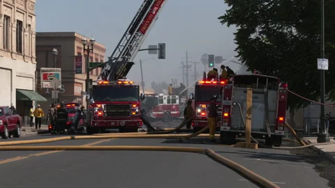 Firefighters Putting Out Large Fire - Stockton, CA Stock Footage 189642591