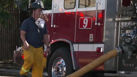 Firefighters Putting Out Large Fire - Stockton, CA Stock Footage 189642679