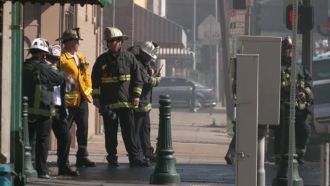 Firefighters Putting Out Large Fire - Stockton, CA Stock Footage 189649776
