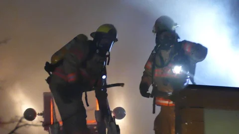 Firefighters ready to fight fire Stock Footage 116077034