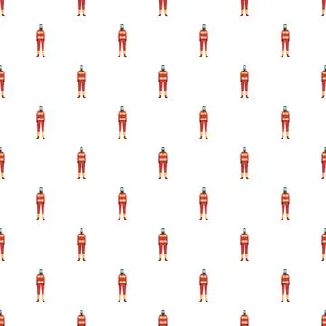 Firefighters in red uniform forming a seamless pattern Stock Illustration