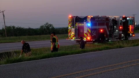 Firefighters responding to fire on road. Video stock 109687226