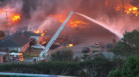 Firefighters of the San Bruno explosion/fire in September 2010 Video stock 1002815