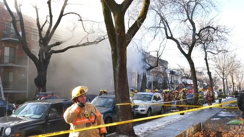 Firefighters on-scene of structure fire Stock Footage 101995752
