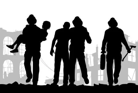 Firefighters silhouette Illustrazione stock