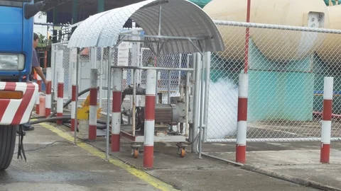 Firefighters training Disaster training exercise depicting gas station. Stock Footage 94397946