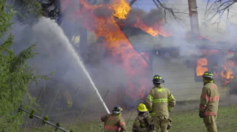 Firefighters try to stop tree from catching fire Stock Footage 61191956