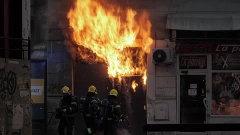 Firefighters Trying To Put Out The Fire In The Stock Footage 317546027