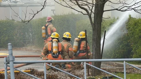 Firefighters with water jet Video stock 120119248