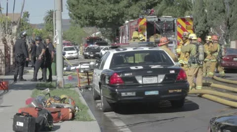 Firefighters at Work at a SWAT and fire sitation Stock Footage 10794465