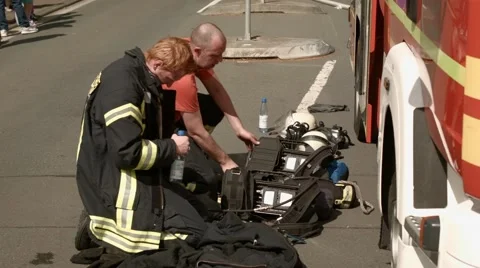Firefighters at work with there gear Stock Footage 64752097